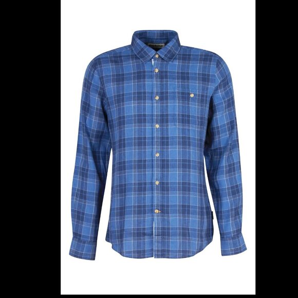 Barbour Arranmore Tailored fit blue plaid linen blend button-up shirt sz M - Picture 1 of 16